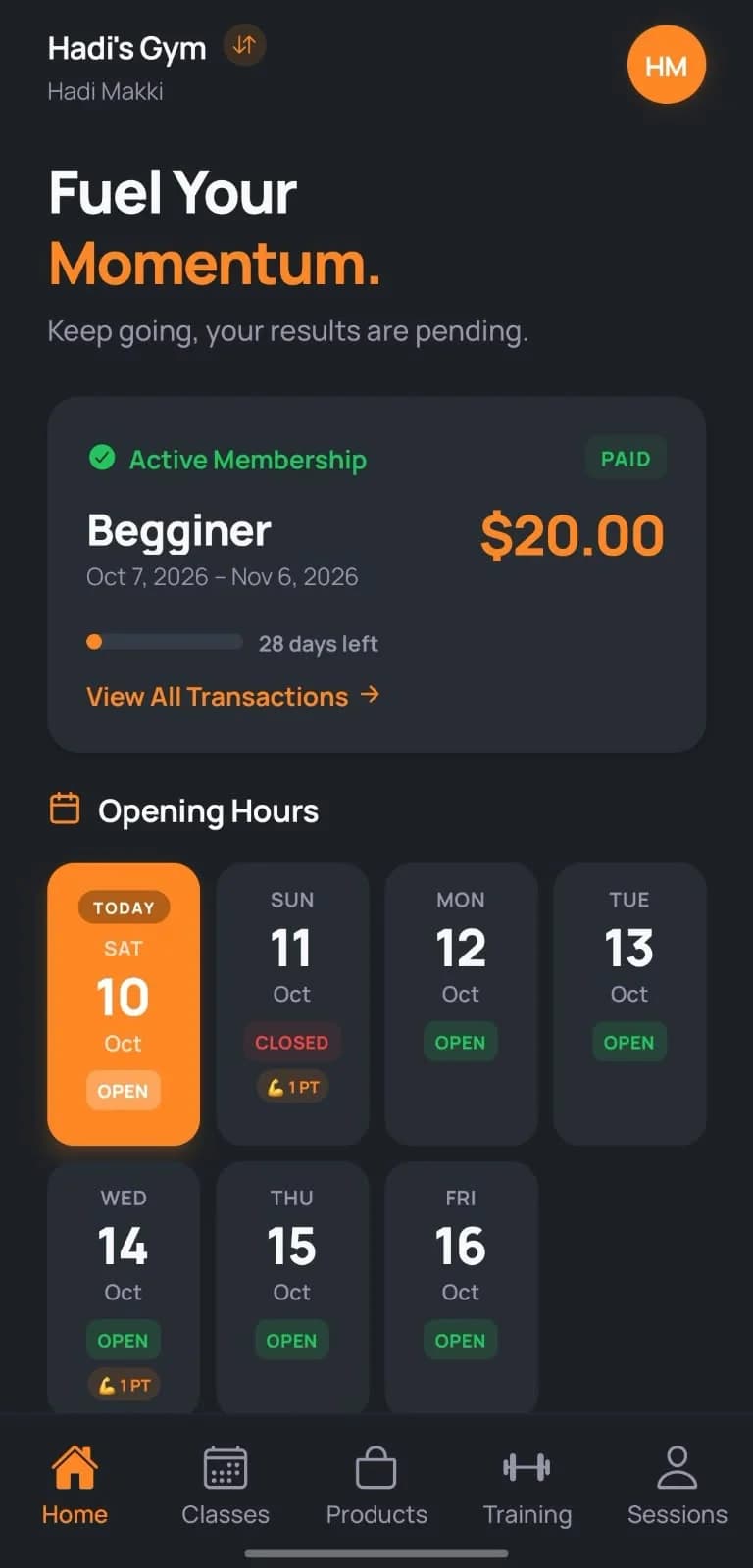 The GymLeb app showing a gym overview