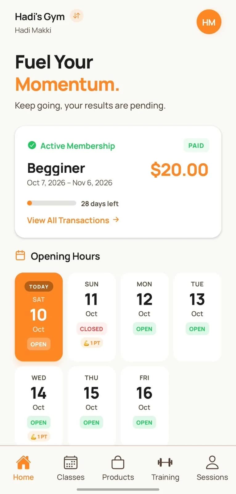 The GymLeb app showing a gym overview